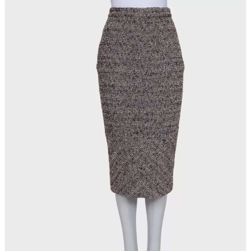 Chanel 2016 Pink Black & Silver Bouclé Wool Skirt Jacket Suit FR34
